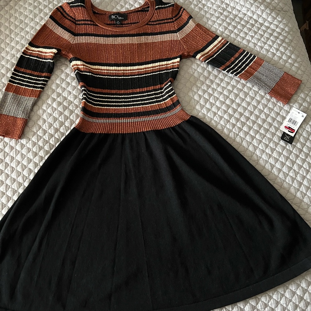 BCBX Striped Juniors Knit Dress with Black Skirt -Never Worn